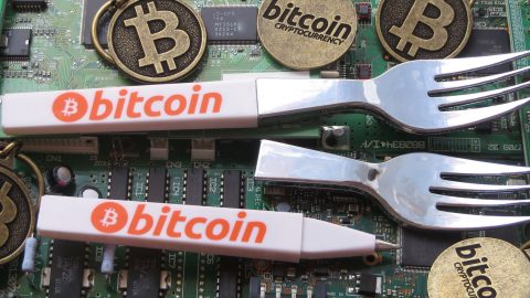 ビットコインとフォークの画像